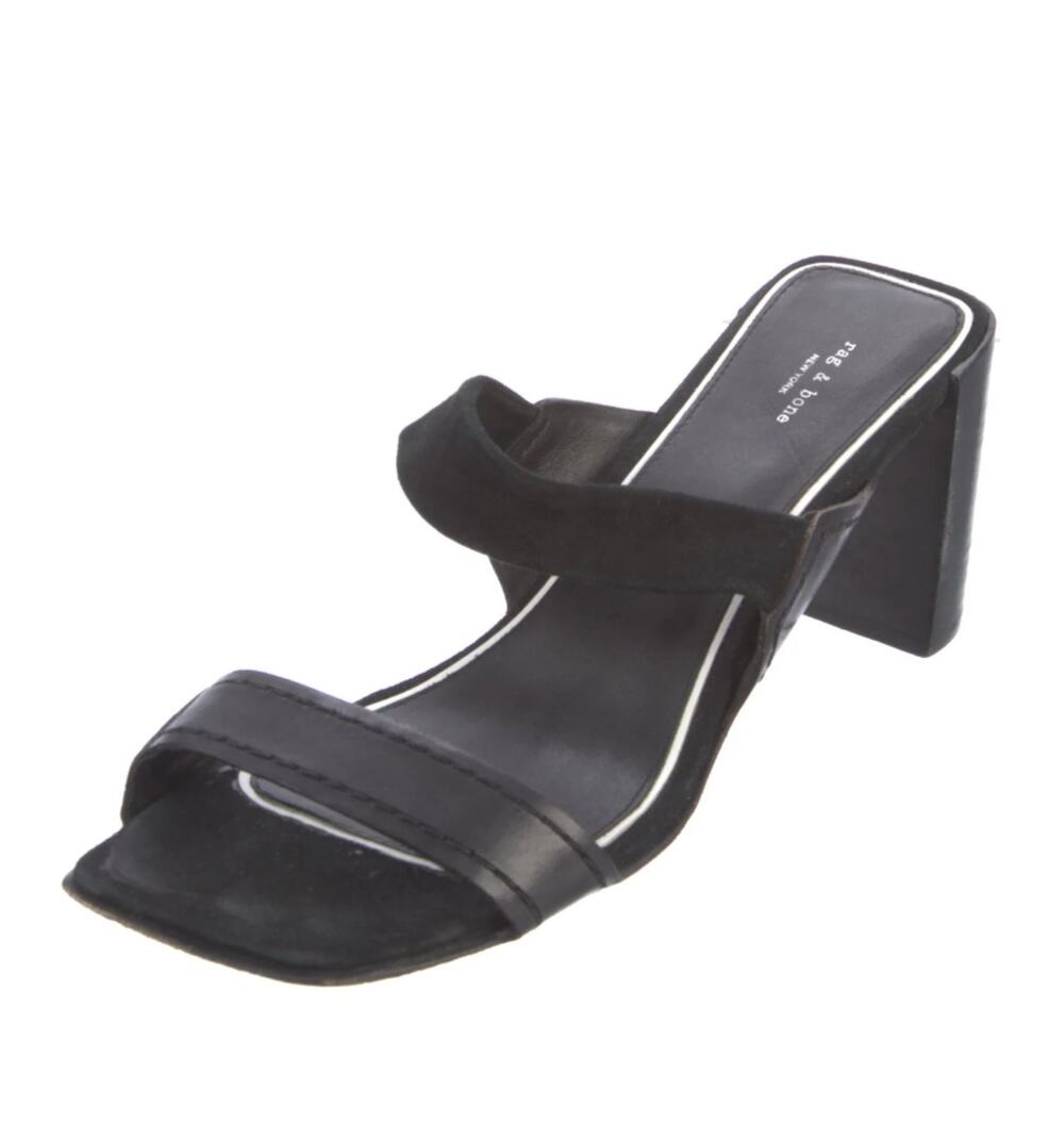 Rag & Bone Black Leather Block Heel Slide Strappy Sandals Size 40 US 9